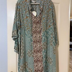 Umgee Teal and Brown Floral Kimono